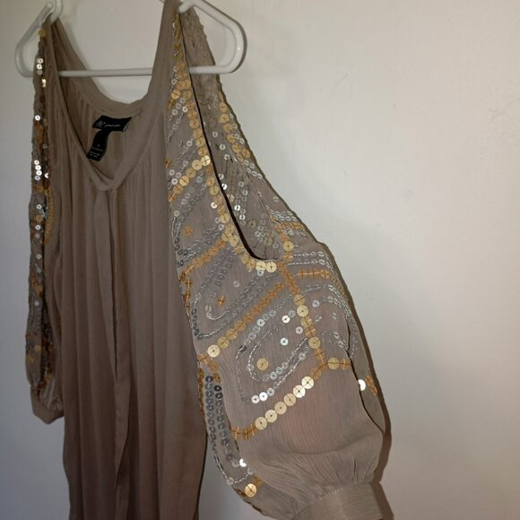 INC Womens Sequin-Embellished Blouse Size 4 Taupe  3/4 Sleeve Bohemia Boho - Picture 6 of 11